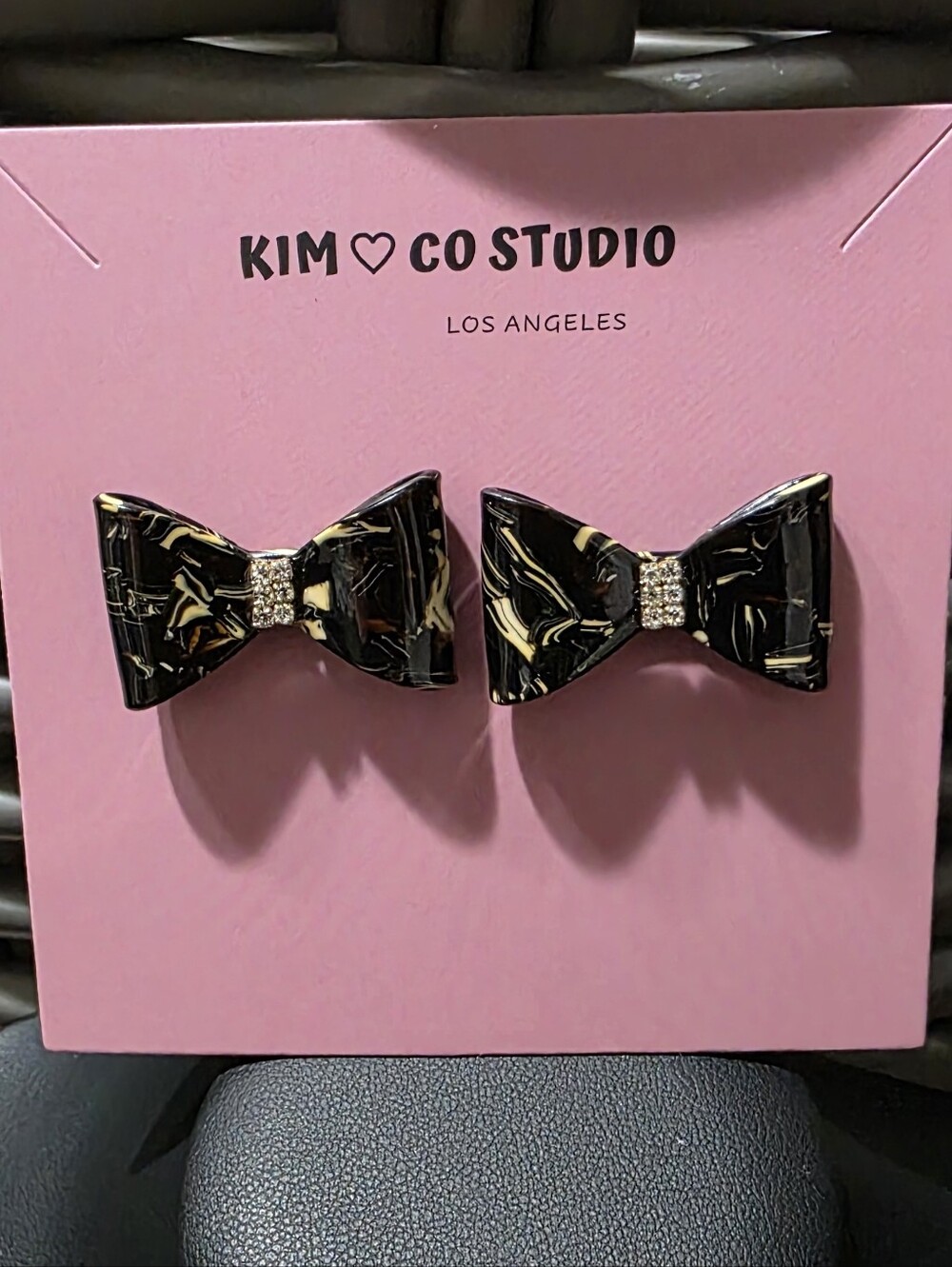 Kim & Co Studio Black Bow Stud Earrings with Crystal Accent